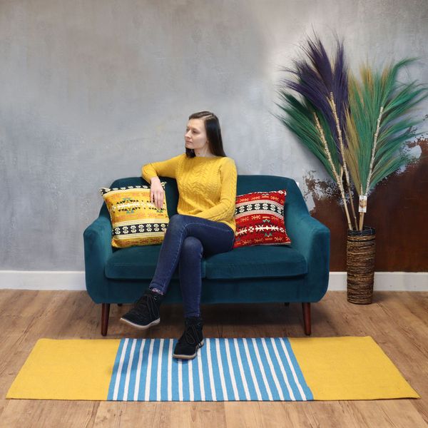 Tapis Indien en Coton - 70x170cm - Jaune / Bleu