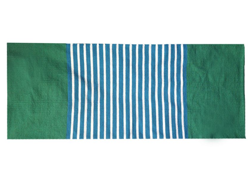 Tapis Indien en Coton - 70x170cm - Bleu / Vert