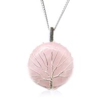 Collier de Pierres Précieuses Arbre de Vie - Quartz Rose
