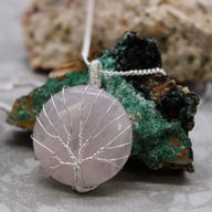 Collier de Pierres Précieuses Arbre de Vie - Quartz Rose