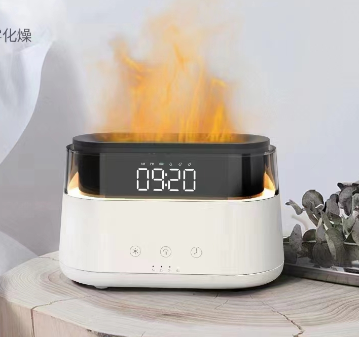Diffuseur d'Arôme Moderne - Horloge Led - USB-C - Effet Flamme