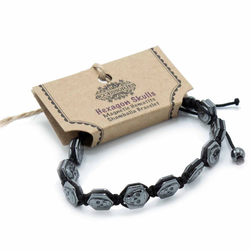 Bracelet Shamballa Hématite Magnétique -  Crânes Hexagonaux