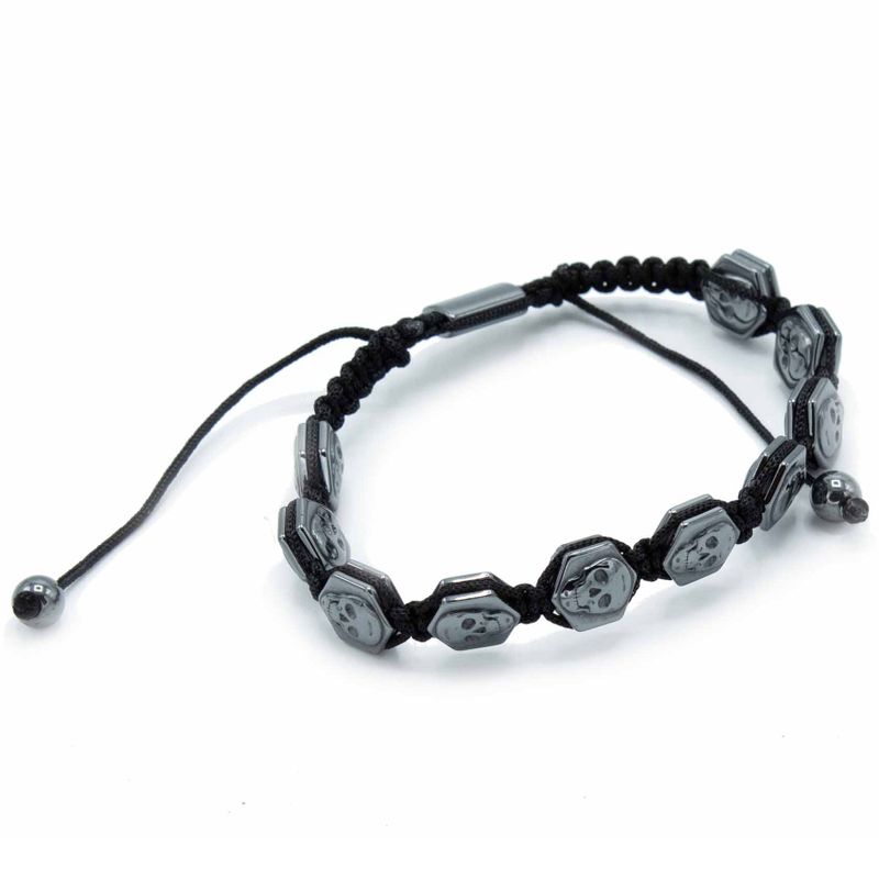 Bracelet Shamballa Hématite Magnétique -  Crânes Hexagonaux