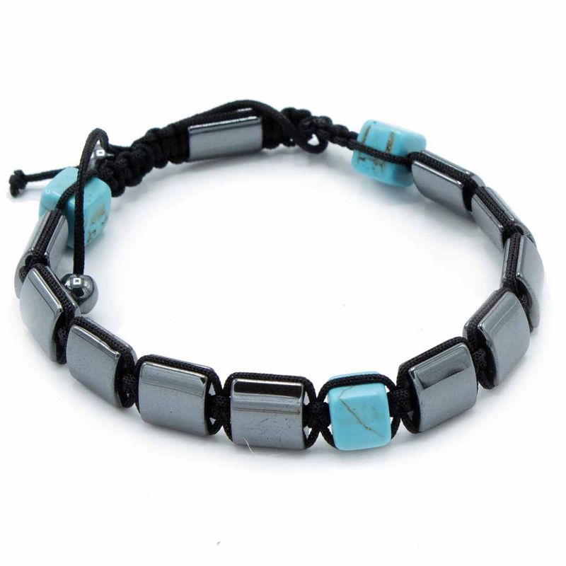 Bracelet Shamballa Hématite Magnétique - Cuboïdes Turquoise