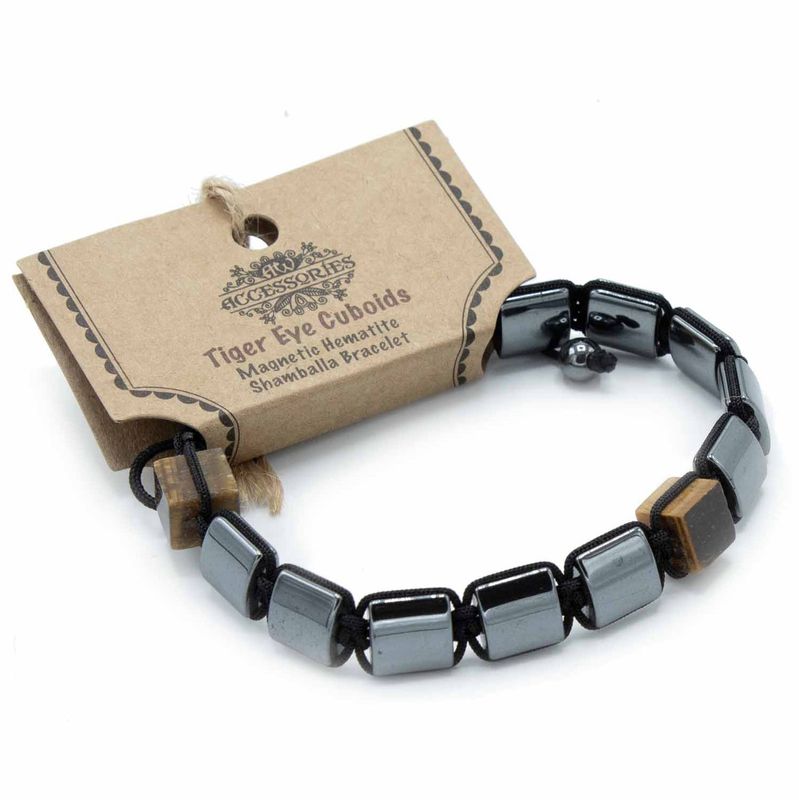 Bracelet Shamballa Hématite Magnétique -  Cuboïdes enOœil-de-Tigre