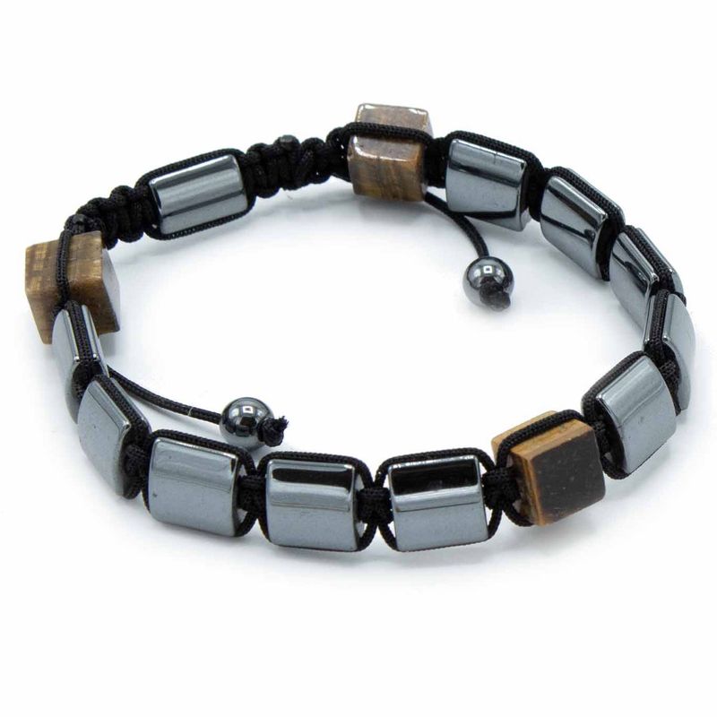 Bracelet Shamballa Hématite Magnétique -  Cuboïdes enOœil-de-Tigre