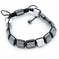 Bracelet Shamballa Hématite Magnétique -  Cuboïdes de Jaspe Blanc