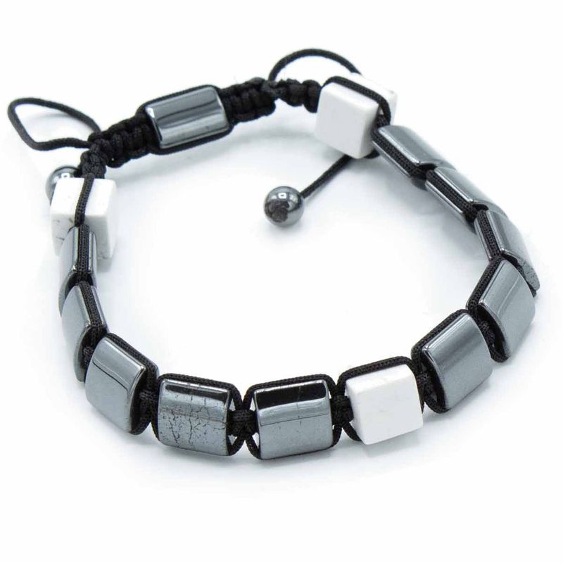 Bracelet Shamballa Hématite Magnétique -  Cuboïdes de Jaspe Blanc