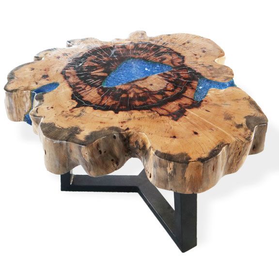 Table Basse Tamarin et Résine - Bleu Ciel