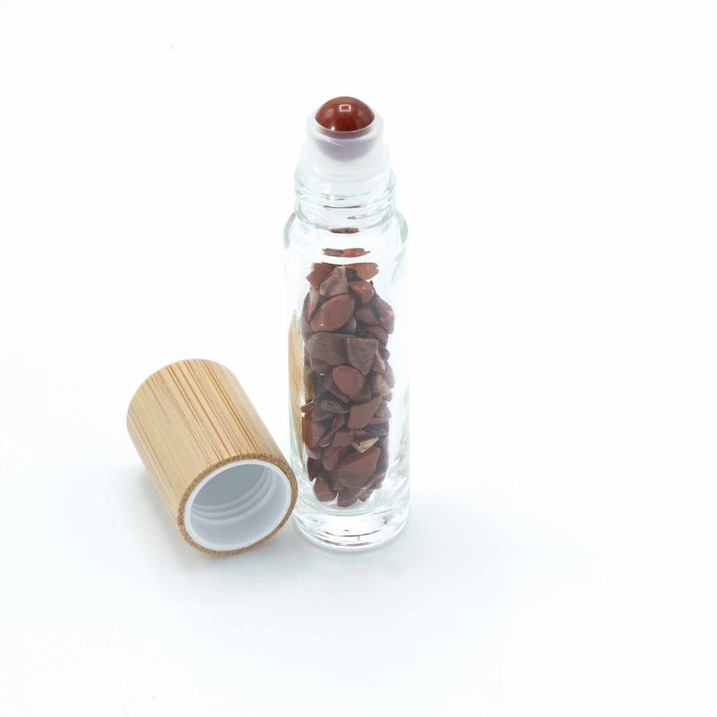 Bouteille Roll-On d'Huile Essentielle avec Gemme - Jaspe rouge - Bouchon en Bois