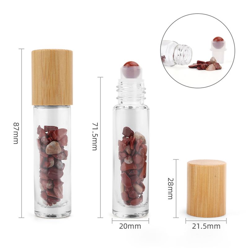 Bouteille Roll-On d'Huile Essentielle avec Gemme - Jaspe rouge - Bouchon en Bois