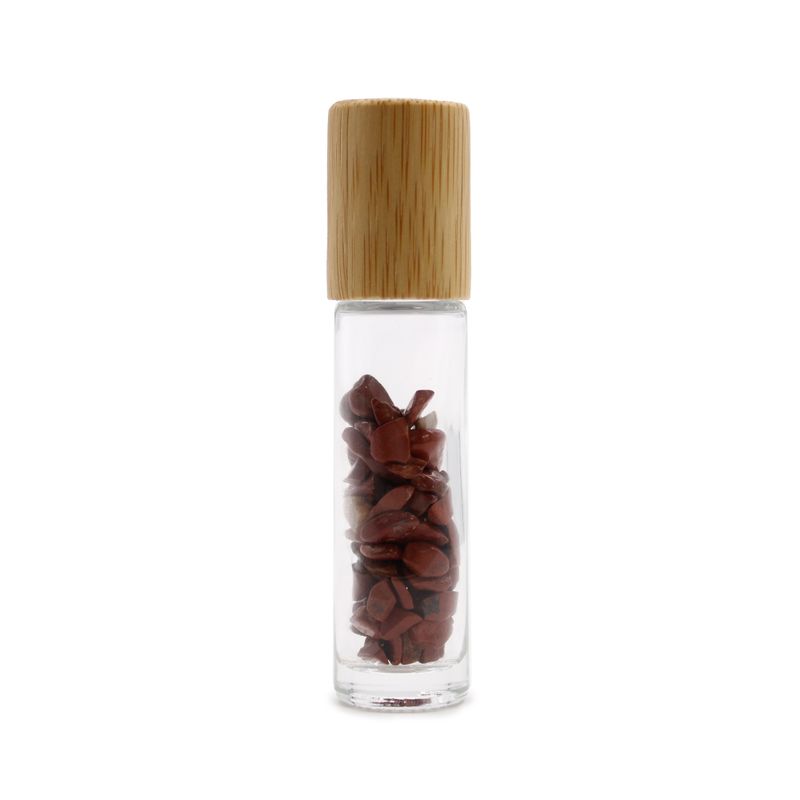 Bouteille Roll-On d'Huile Essentielle avec Gemme - Jaspe rouge - Bouchon en Bois