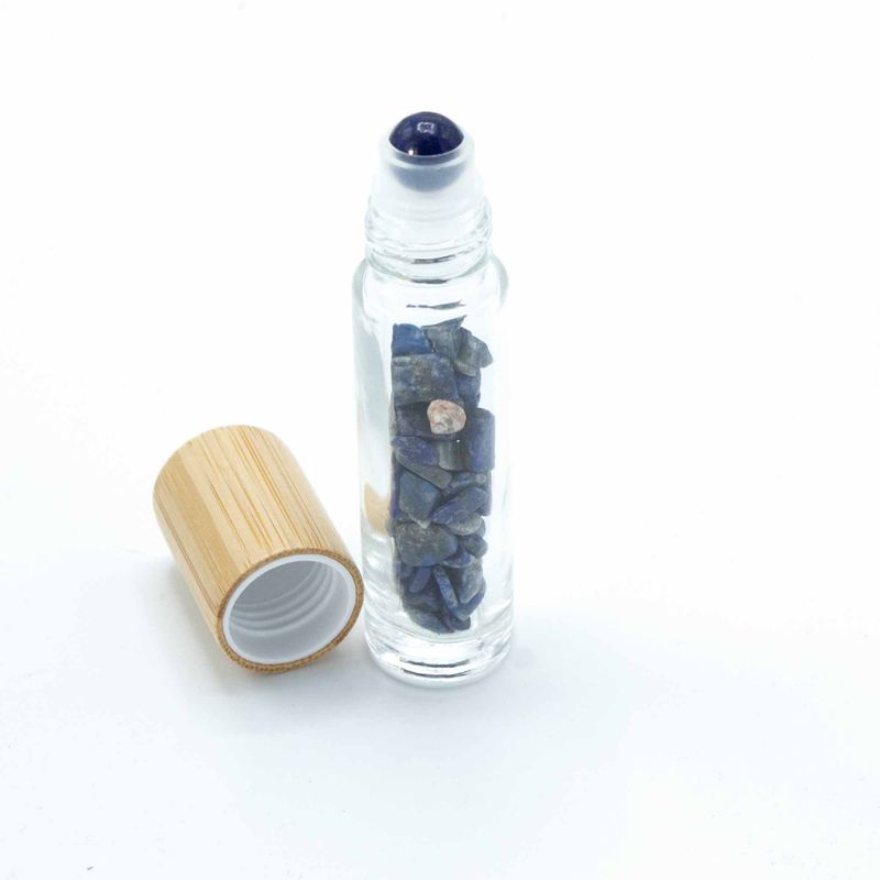Bouteille Roll-On d'Huile Essentielle avec Gemme - Sodalite - Bouchon en Bois