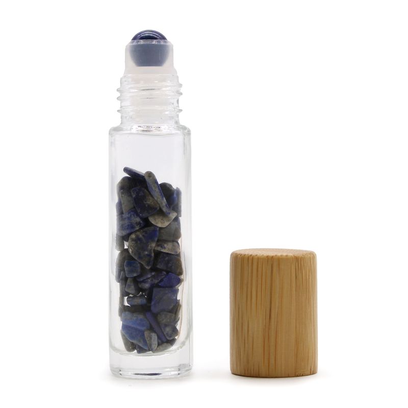 Bouteille Roll-On d'Huile Essentielle avec Gemme - Sodalite - Bouchon en Bois
