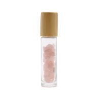 Bouteille Roll-On d'Huile Essentielle avec Gemme - Quartz Rose - Bouchon en Bois