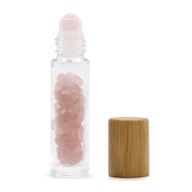 Bouteille Roll-On d'Huile Essentielle avec Gemme - Quartz Rose - Bouchon en Bois