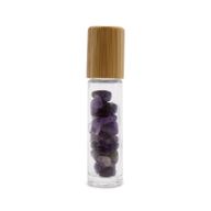 Bouteille Roll-On d'Huile Essentielle avec Gemme - Améthyste - Bouchon en Bois