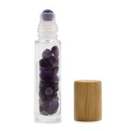 Bouteille Roll-On d'Huile Essentielle avec Gemme - Améthyste - Bouchon en Bois