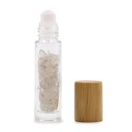 Bouteille Roll-On d'Huile Essentielle avec Gemme - Quartz de Roche - Bouchon en Bois