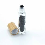 Bouteille Roll-On d'Huile Essentielle avec Gemme - Tourmaline Noire - Bouchon en Bois