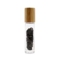 Bouteille Roll-On d'Huile Essentielle avec Gemme - Tourmaline Noire - Bouchon en Bois