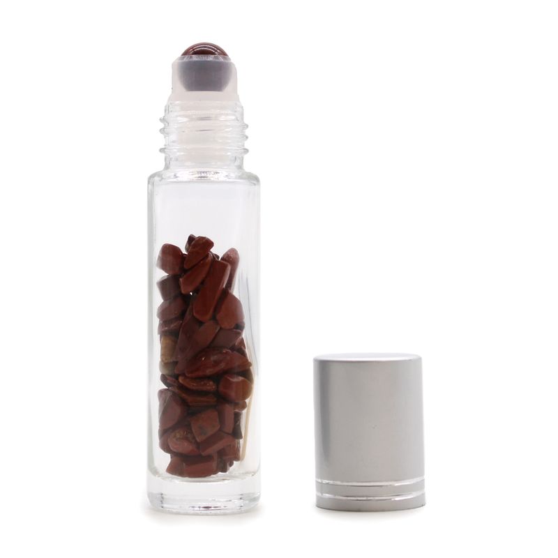 Bouteille Roll-On d'Huile Essentielle avec Gemme - Jaspe rouge - Bouchon Argenté