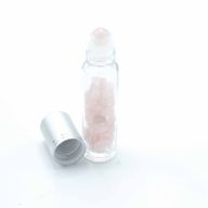 Bouteille Roll-On d'Huile Essentielle avec Gemme - Quartz Rose - Bouchon Argenté