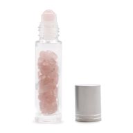 Bouteille Roll-On d'Huile Essentielle avec Gemme - Quartz Rose - Bouchon Argenté