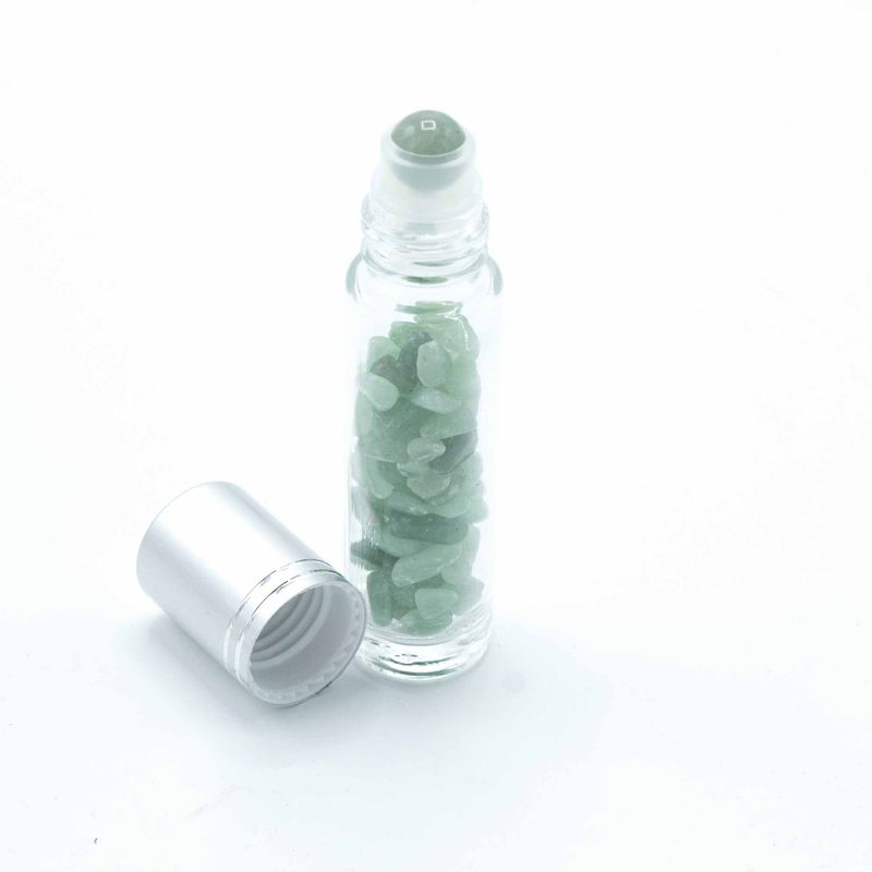 Bouteille Roll-On d'Huile Essentielle avec Gemme - Aventurine - Bouchon Argenté