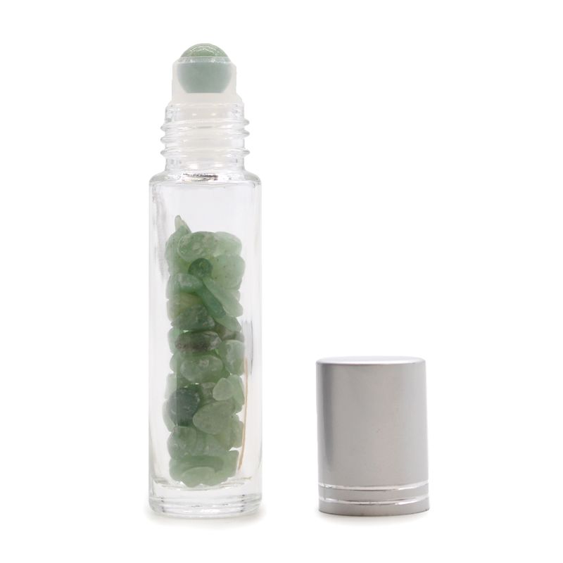 Bouteille Roll-On d'Huile Essentielle avec Gemme - Aventurine - Bouchon Argenté