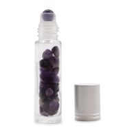 Bouteille Roll-On d'Huile Essentielle avec Gemme - Améthyste - Bouchon Argenté