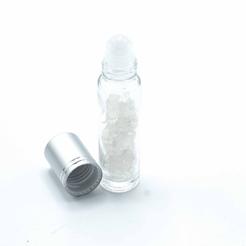 Bouteille Roll-On d'Huile Essentielle avec Gemme - Quartz de Roche - Bouchon Argenté