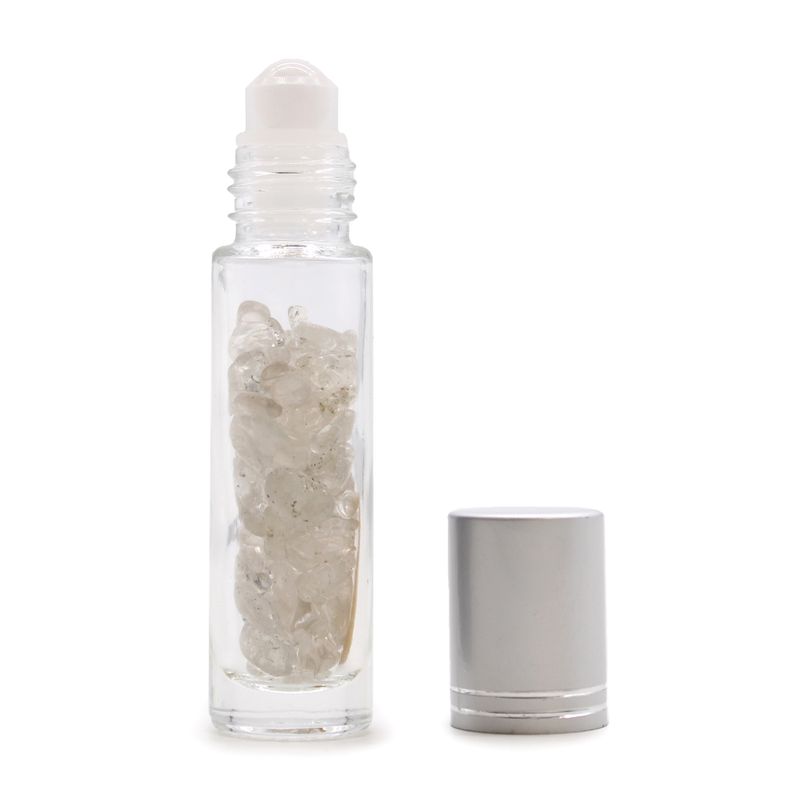 Bouteille Roll-On d'Huile Essentielle avec Gemme - Quartz de Roche - Bouchon Argenté