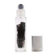 Bouteille Roll-On d'Huile Essentielle avec Gemme - Tourmaline Noire - Bouchon Argenté