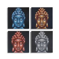 Lot de 4 Têtes de Bouddha Détail Sable 40x40cm