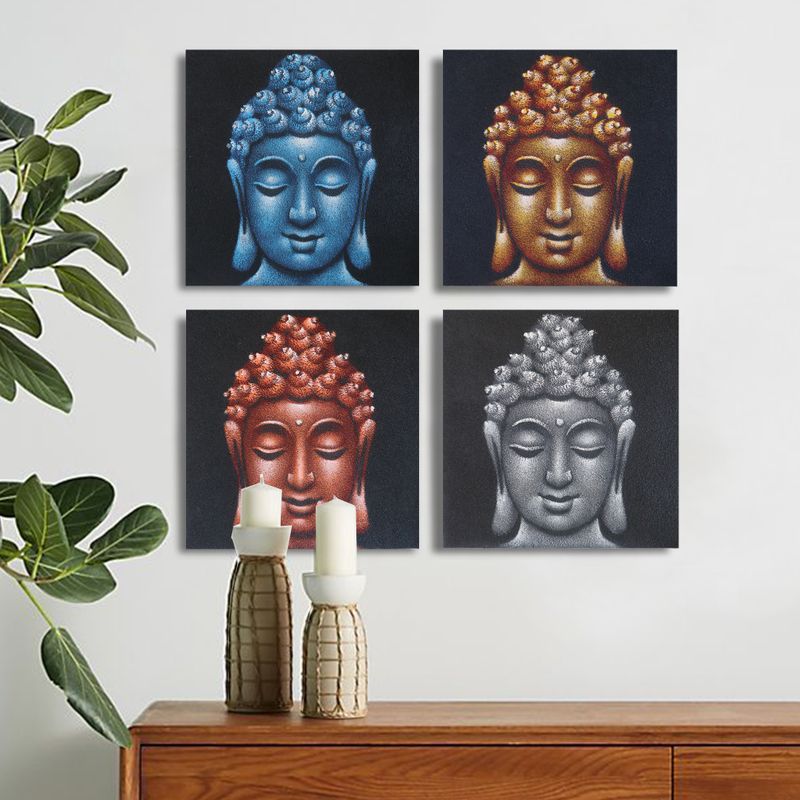 Lot de 4 Têtes de Bouddha Détail Sable 40x40cm