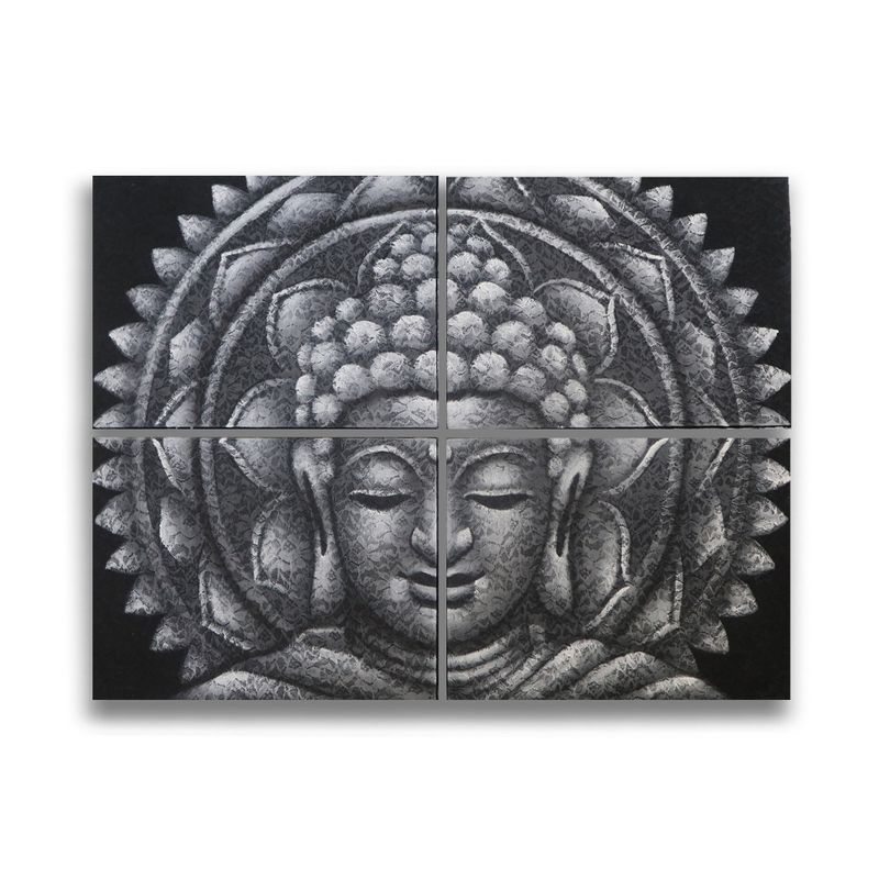 Lot de 4 Mandala Bouddha Gris Détail Brocart 30x40cm