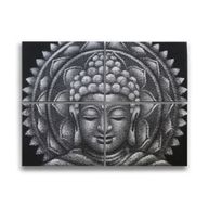 Lot de 4 Mandala Bouddha Gris Détail Brocart 30x40cm