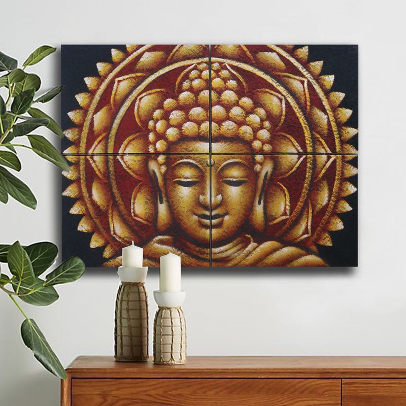 Lot de 4 Mandala Bouddha Doré Détail Brocart 30x40cm