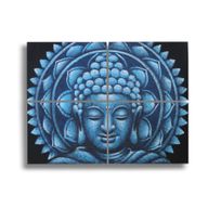Lot de 4 Mandala Bouddha Bleu Détail Brocart 30x40cm