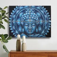 Lot de 4 Mandala Bouddha Bleu Détail Brocart 30x40cm
