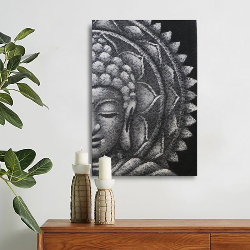 Mandala Demi Bouddha Gris 60x80cm