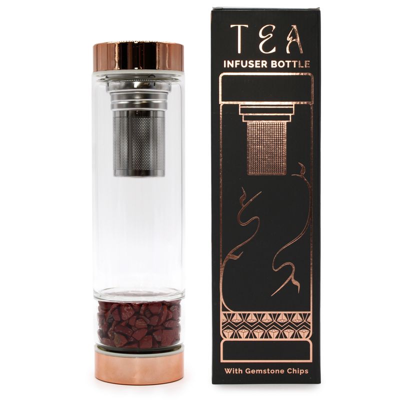 Bouteille Infuseur à Thé en Verre - Rose Doré - Jaspe Rouge