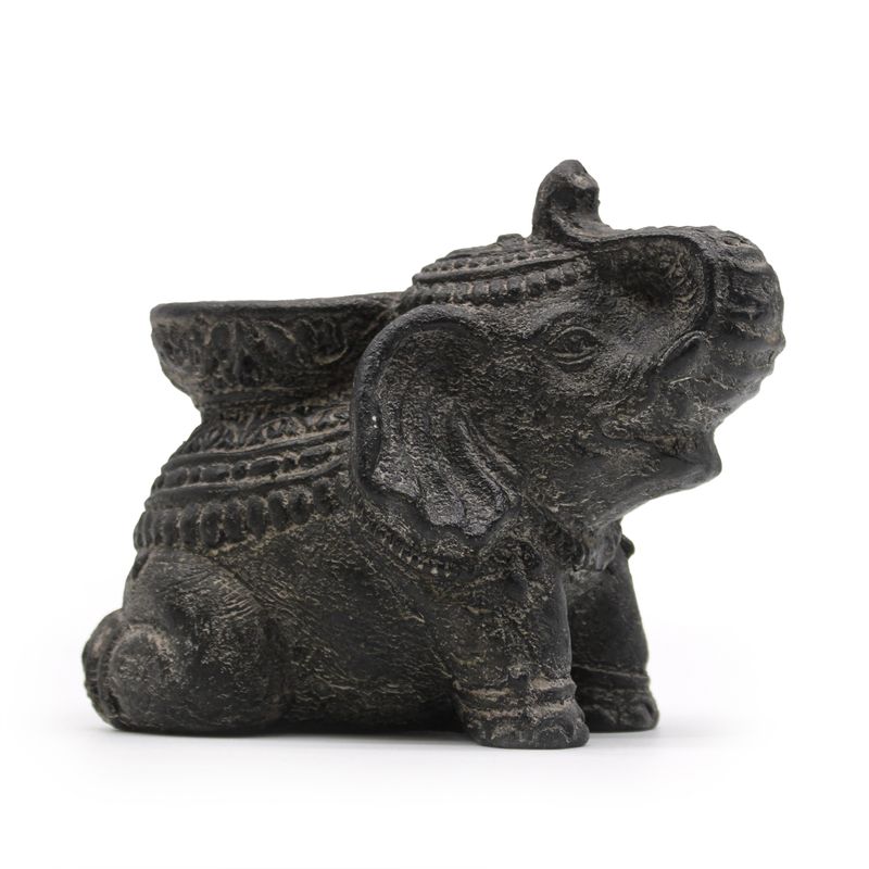 Brûleur d'Encens & Bougeoir Éléphant (Noir Antique)
