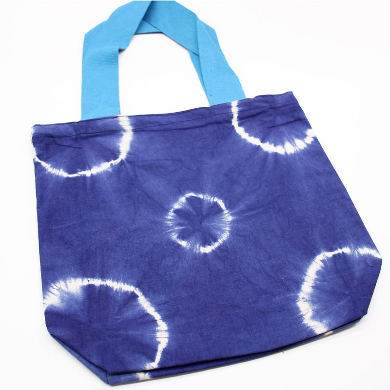 Sac en Coton Naturel Tye-Dye (8oz) - 38x42x12cm - Anneaux Bleus - Sangle Bleu