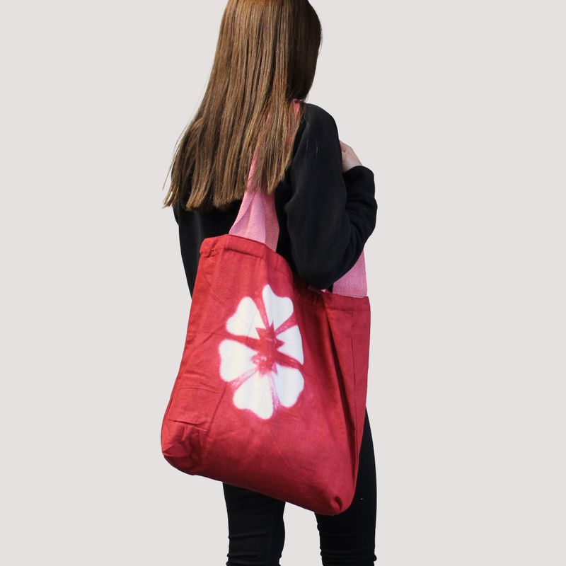 Sac en Coton Naturel Tye-Dye (8oz) - 38x42x12cm - Blocs Bleu Ciel - Sangle Naturelle