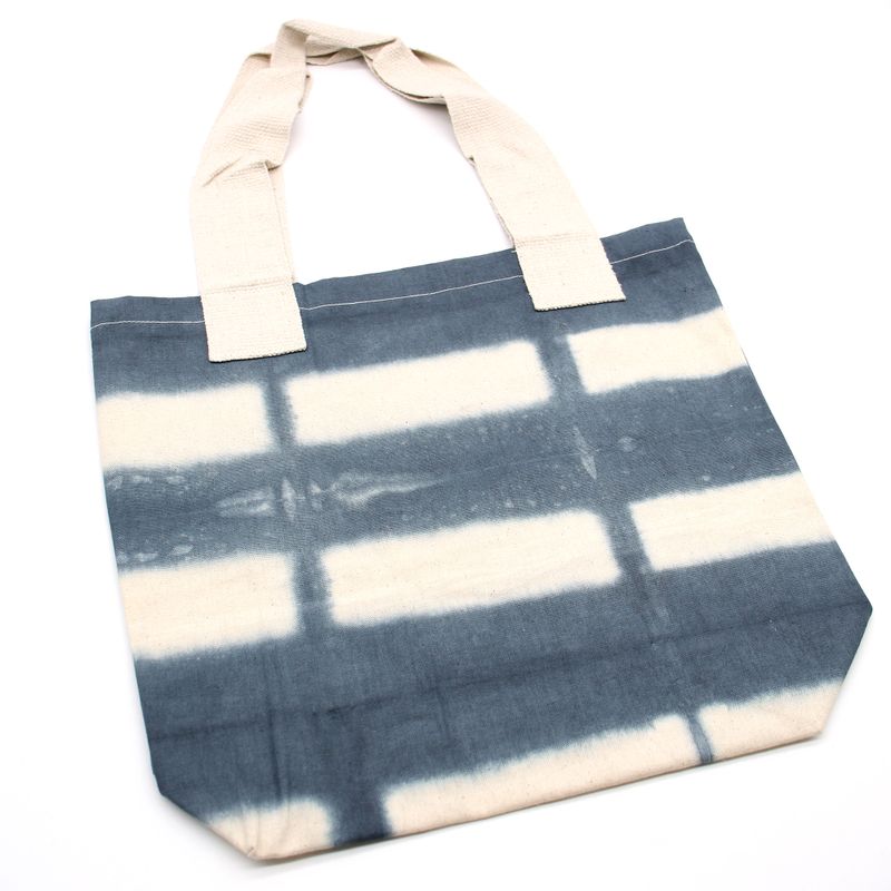 Sac en Coton Naturel Tye-Dye (8oz) - 38x42x12cm - Carrés Gris - Sangle Naturelle