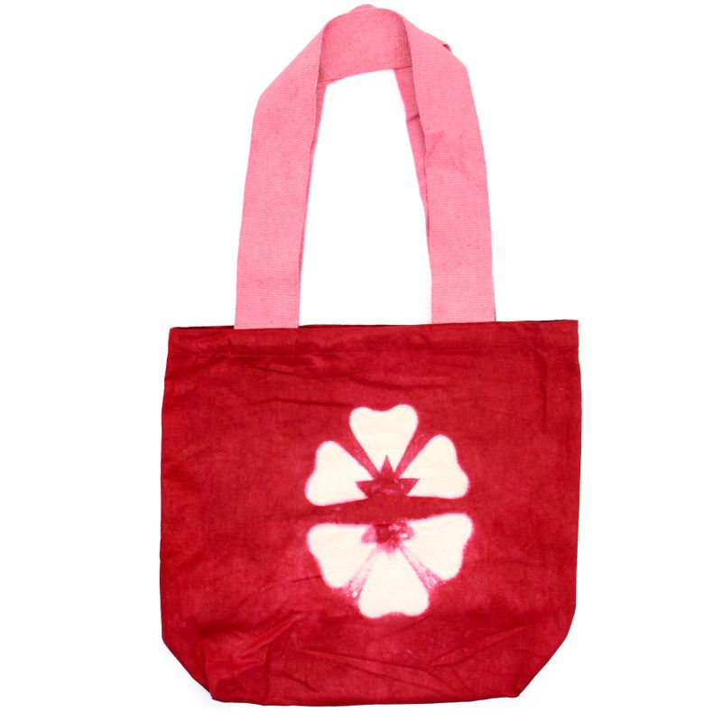 Sac en Coton Naturel Tye-Dye (8oz) - 38x42x12cm - Fleur Maron - Sangle Rose