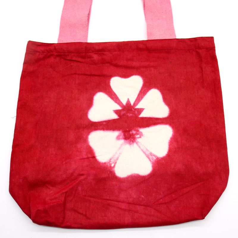 Sac en Coton Naturel Tye-Dye (8oz) - 38x42x12cm - Fleur Maron - Sangle Rose