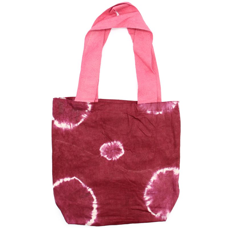 Sac en Coton Naturel Tye-Dye (8oz) - 38x42x12cm - Anneaux Maron - Sangle Rose